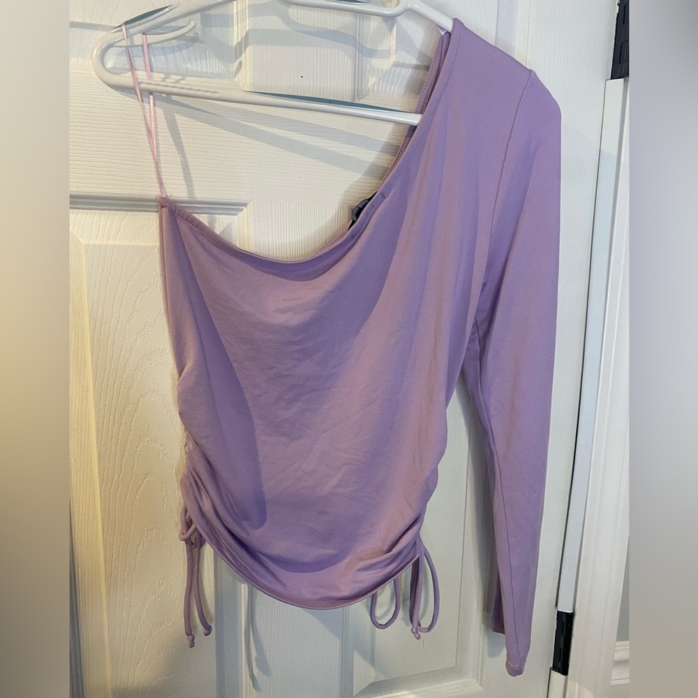 Lilac One Shoulder Top Ruched Side - Picture 2 of 3